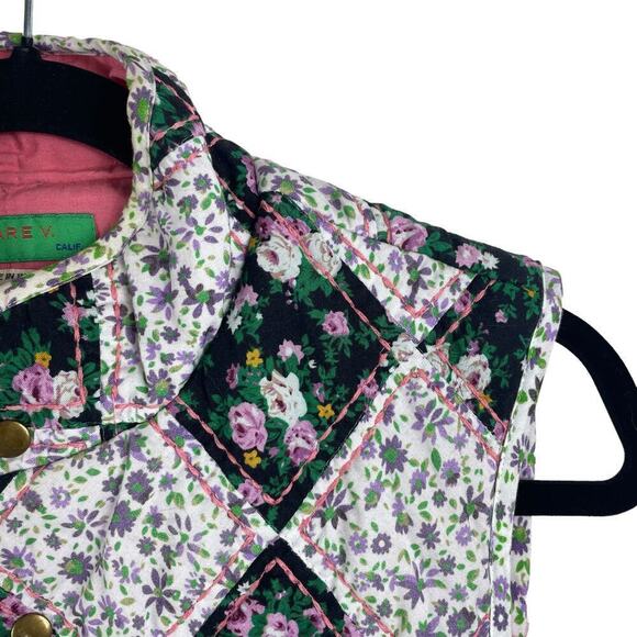 Clare V. Timothe Quilted Floral Button Front Reversible Vest Lilac Size M/L - Picture 8 of 11